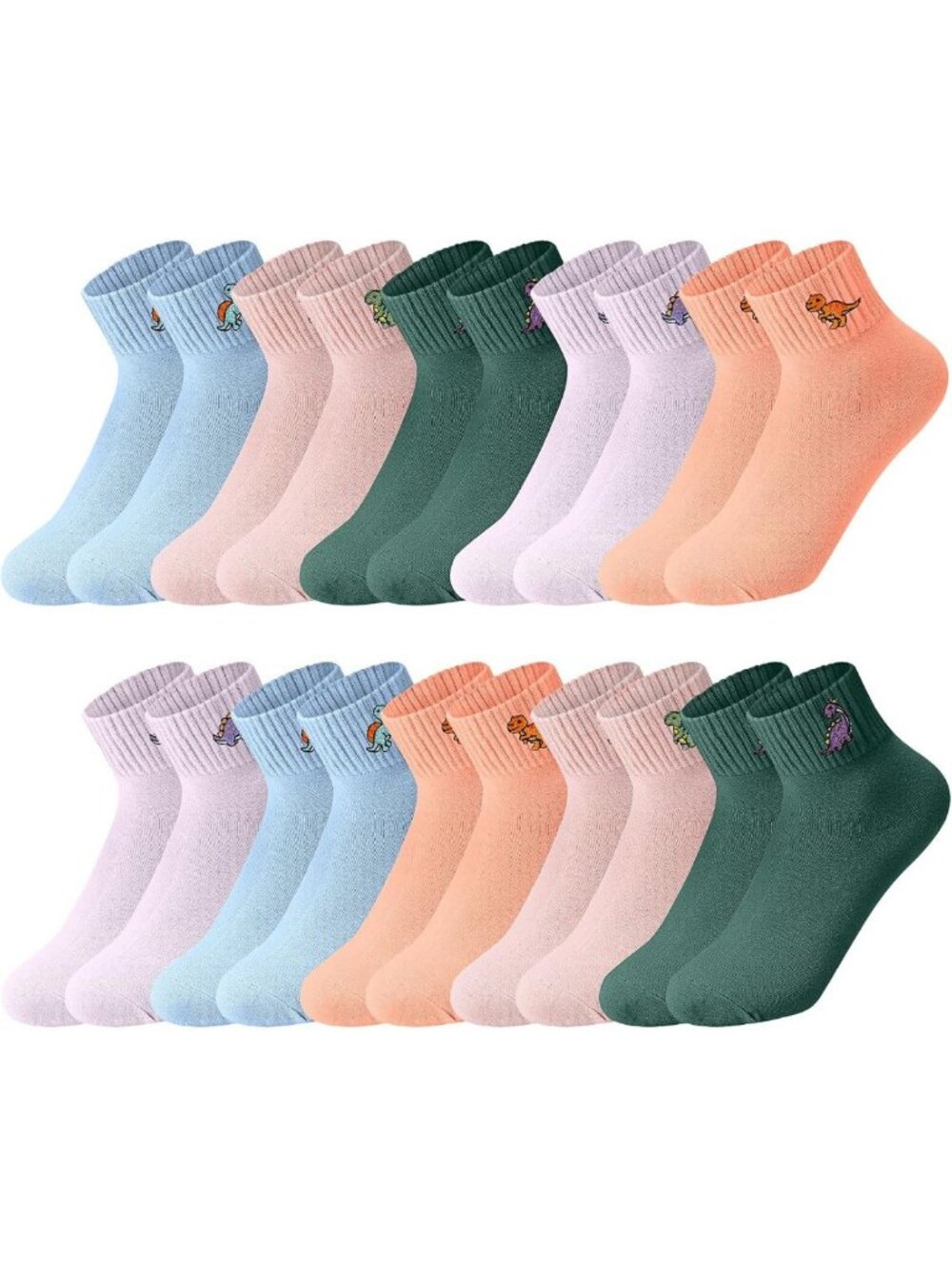 Cute Lightweight Cotton Crew Socks - 10 Pairs Ankle Length, Aesthetic Gifts for